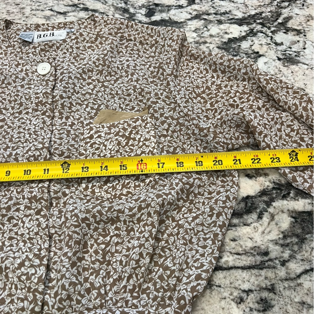 B .G.B. LTD Vintage 80s Dress Size 14 Dainty‎ Tan and White Small Bow Print - Picture 7 of 9